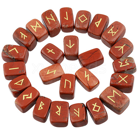 Viking Runes Engraved Rectangle Natural Red Jasper Rune Stones PW-WG207BF-01-1