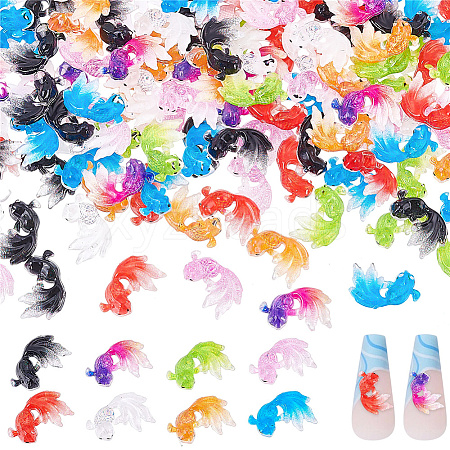 CRASPIRE 200Pcs 8 Colors 3D Fish Resin Cabochons MRMJ-CP0001-05-1