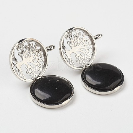 Natural Black Agate Pendants G-G910-F13-1