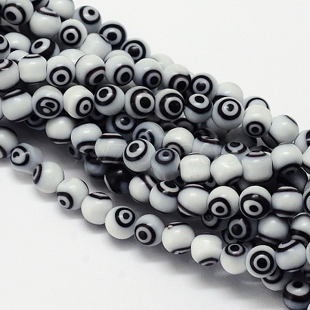 Handmade Evil Eye Lampwork Round Bead Strands LAMP-L055-6mm-09-1