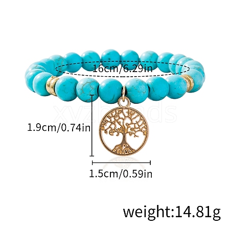 Synthetic Turquoise Beaded Stretch Bracelets PW-WGFC66C-02-1