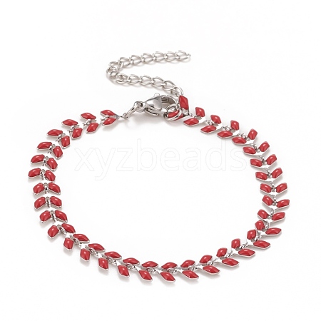 Enamel Wheat Link Chains Bracelet BJEW-P271-02P-05-1