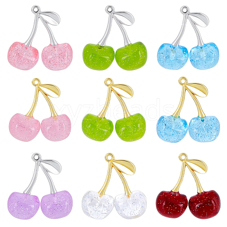 9Pcs 9 Colors Transparent Resin Pendants FIND-PH0026-92-1