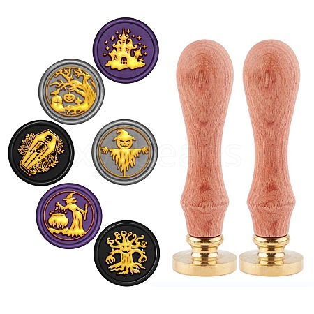 6Pcs 6 Patterns Brass Wax Seal Stamp AJEW-CP0004-29B-1