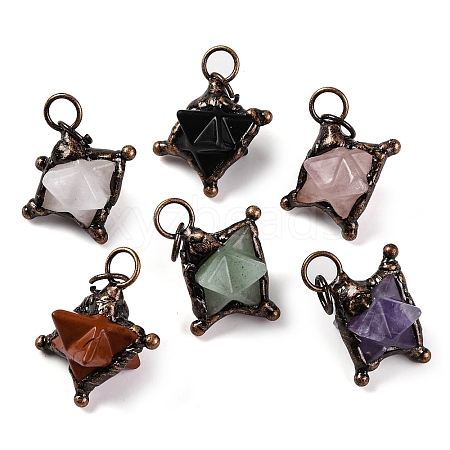 Natural Mixed Gemstone Merkaba Star Pendants G-C144-01R-1