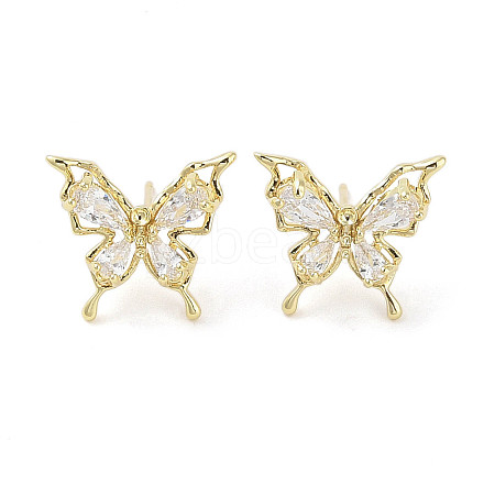 Butterfly Brass Stud Earrings with Glass for Women EJEW-L285-013G-1