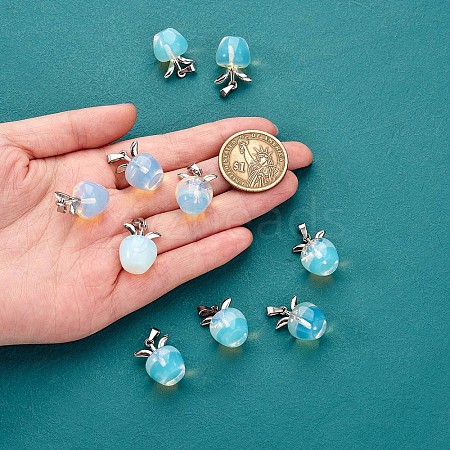 10Pcs Apple Gemstone Charm Pendant Crystal Quartz Healing Natural Stone Pendants Pink Silver Buckle for Jewelry Necklace Earring Making Crafts JX525K-1