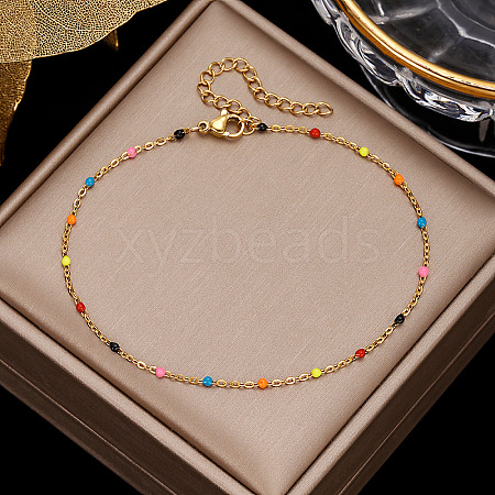 Stainless Steel & Brass Colorful Enamel Link Chain Anklets WG44BDE-06-1