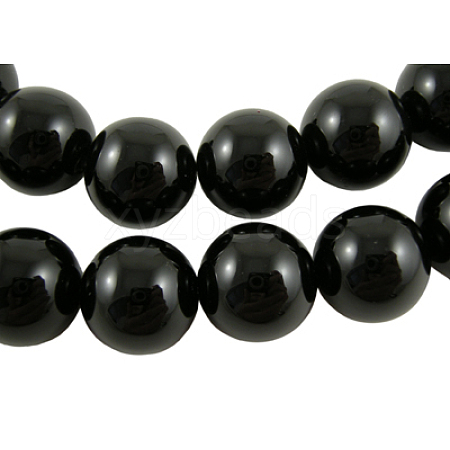 Natural Black Onyx Round Beads Strands X-GSR16mmC097-1
