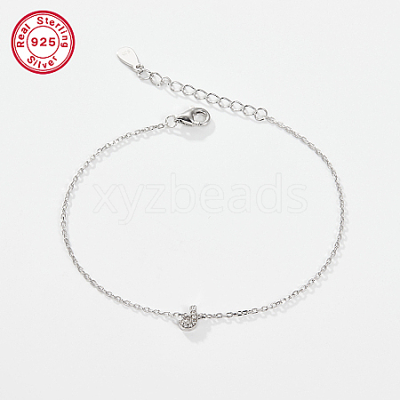 Anti-Tarnish Rhodium Plated 925 Sterling Silver Letter Cubic Zirconia Link Bracelets GI2156-10-1