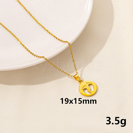 Stainless Steel Flat Round with Footprint Pendant Necklaces HK0528-6-1