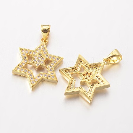 Star of David Brass Micro Pave Cubic Zirconia Pendants ZIRC-I014-31G-FF-1