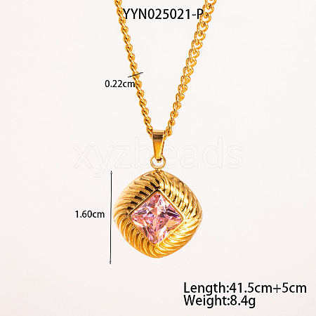 Retro Rhombus Stainless Steel Cubic Zirconia Pendant Necklaces for Women LS-CQ6357-2-1