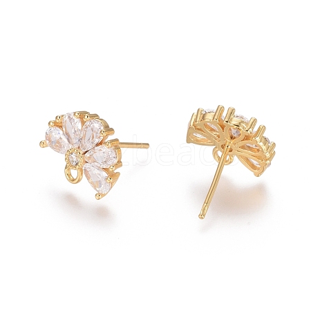 Brass Cubic Zirconia Stud Earring Findings X-EJEW-E257-05G-1