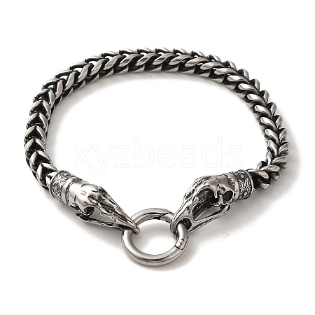 316 Surgical Stainless Steel Wheat Chain Viking Raven Skull Bracelets BJEW-Q349-05AS-01-1