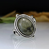 Oval Zinc Alloy Natural Labradorite Finger Rings WG970F5-03-3