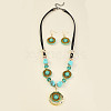 Bohemian Style Acrylic Flat Round Beaded & Pendant Necklaces & Dangle Earrings Sets FS-WG4AC26-01-4