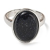 Synthetic Blue Goldstone Oval Adjustable Rings RJEW-K371-07S-21-3