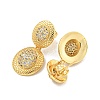 Oval Brass Pave Clear Cubic Zirconia Dangle Stud Earrings EJEW-M258-29G-2