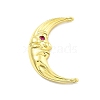 Brass Deep Pink Cubic Zirconia Crescent Moon Face Connector Charms KK-D359-26G-1