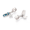 Alloy Crystal Rhinestone & Steel Blue Enamel European Dangle Charms FIND-N009-19P-2