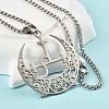 304 Stainless Steel Hollow Crescent Moon Pendant Box Chain Necklaces NJEW-M086-02P-4