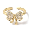 Bowknot Brass Micro Pave Clear Cubic Zirconia Open Cuff Rings for Women RJEW-C098-03G-2