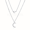 925 Sterling Silver Double Layer Cable Chain Moon Star Pendant Necklaces for Women UA7696-1-1