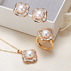 Brass Micro Pave Clear Cubic Zirconia Pendant Necklaces & Stud Earrings & Rings Sets WG2C5C9-06-1