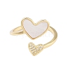Rack Plating Heart Brass Micro Pave Cubic Zirconia Open Cuff Rings for Women RJEW-B064-16G-2