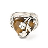 Natural Tiger Eye Adjustable Rings RJEW-P043-03P-16-2