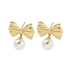 Bowknot Rack Plated Brass & ABS Pearl Stud Earrings for Women EJEW-Z051-01G-1