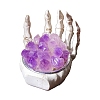 Halloween Theme Natural Amethyst Cluster on Resin Skeleton Hand PW-WG84B0A-01-5