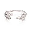 Non-Tarnish 304 Stainless Steel Leaf Open Cuff Ring for Women RJEW-C025-24P-3