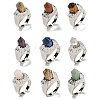 Hexagonal Prism Natural & Synthetic Gemstone & Glass Open Cuff Rings RJEW-B106-01P-1