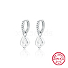 Anti-Tarnish Rhodium Plated 925 Sterling Silver Micro Pave Cubic Zirconia Dangle Hoop Earrings BN9515-2-1