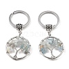 Natural Aquamarine Flat Round with Tree of Life Pendant Keychain KEYC-E023-03K-1