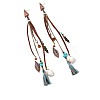 Alloy & Synthetic Turquoise & Natural Shell Tassel Dangle Stud Earrings FS-WGE89CC-01-4