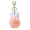 Imitation Rex Rabbit Fur Ball & PU Leather Cat Pendant Keychain X1-KEYC-K018-05KCG-02-2