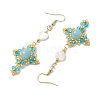 Natural Mixed Stone & Glass Seed Beads Dangle Earrings for Women EJEW-MZ00213-02-4