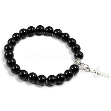 Cross Bracelet Men's European and American Fashion Personality Black Bracelet Ethnic Style Jewelry Lava Stone XK5170-9