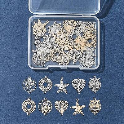 40Pcs 10 Styles Rack Plating Brass Hollow Out Connector Charms KKC-FS0001-03-1