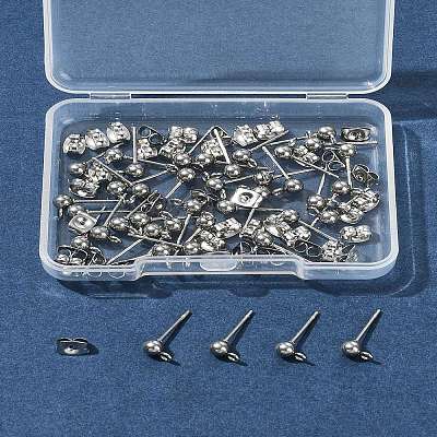40Pcs 304 Stainless Steel Ball Post Stud Earring Findings STAS-FS0001-76P-1