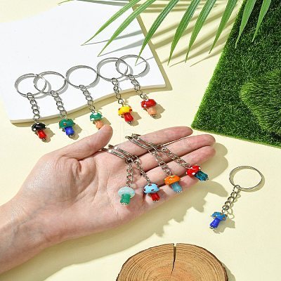10Pcs Lampwork Mushroom Pendant Keychain KEYC-FS00021-1