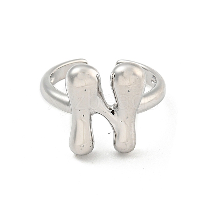 Brass Letter Open Cuff Rings for Women RJEW-G313-01N-P-1