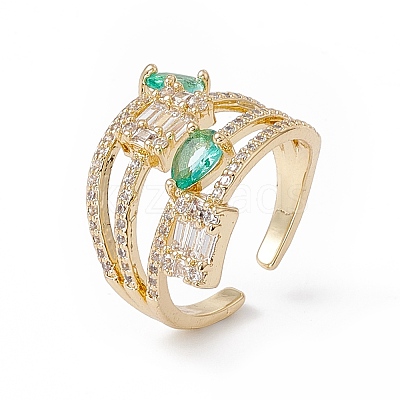 Aquamarine Cubic Zircon Teardrop and Rectangle Open Cuff Ring RJEW-B043-08-1