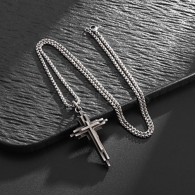 Religion Alloy Layered Cross Pendant Necklaces for Unisex WG392DA-01-1