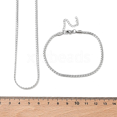 304 Stainless Steel Box Chain Necklace and Bracelet Set SJEW-D091-03P-1