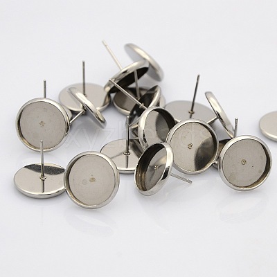 Tarnish Resistant 304 Stainless Steel Flat Round Stud Earring Settings STAS-N019-21-14mm-1