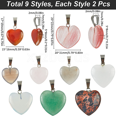 18pcs 9 styles Natural & Synthetic Mixed Gemstone Pendants G-SC0002-59-1